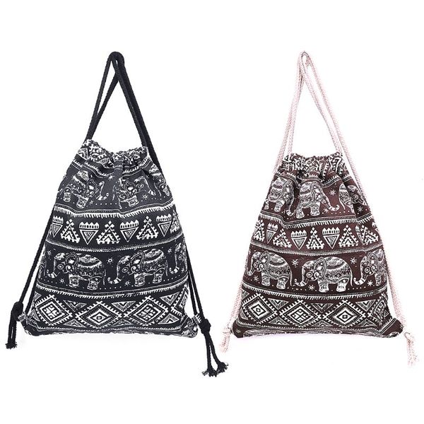 

fashion new women drawstring backpack gym bag school cinch sack girls lady casual travel ethnic style canvas shoulder rucksack