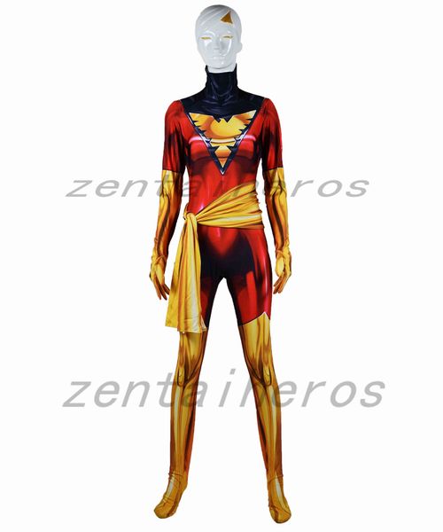 

red dark phoenix cosplay costume x-men phoenix superhero bodysuit 3d printting lycra spandex zentai halloween party suit, Black;red