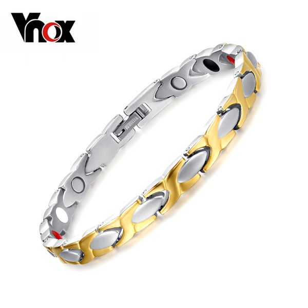 

vnox 100% titanium bracelet bangle for women health care magnetic germanium gift box, Golden;silver