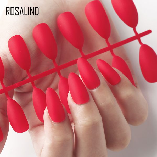 

rosalind matte false nails pointed sharp fake nails extension for daily wear on the nail 24pcs need gel glue fake false nail art, Red;gold