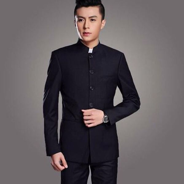 

stand collar chinese tunic men suit set latest coat pant designs men suits groom mens suit costume made plus size (jacket+pant, White;black