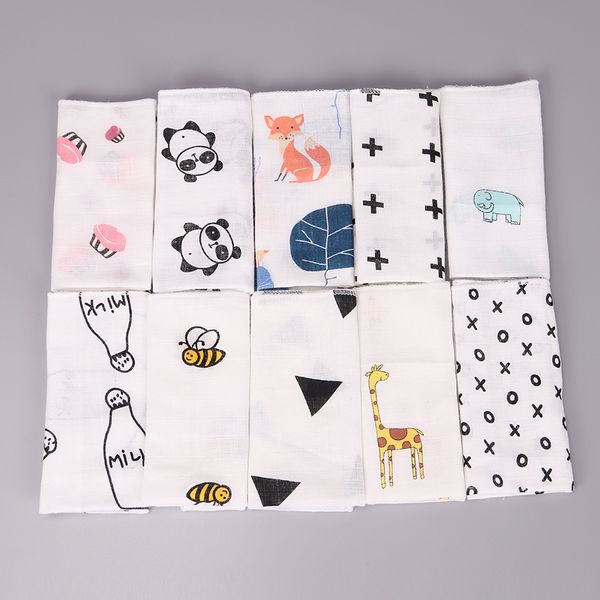 

30pcs kids baby cartoon towel handkerchief cotton muslin towel handkerchiefs two layers wipe handkerchiefs 28x28cm, Blue;white