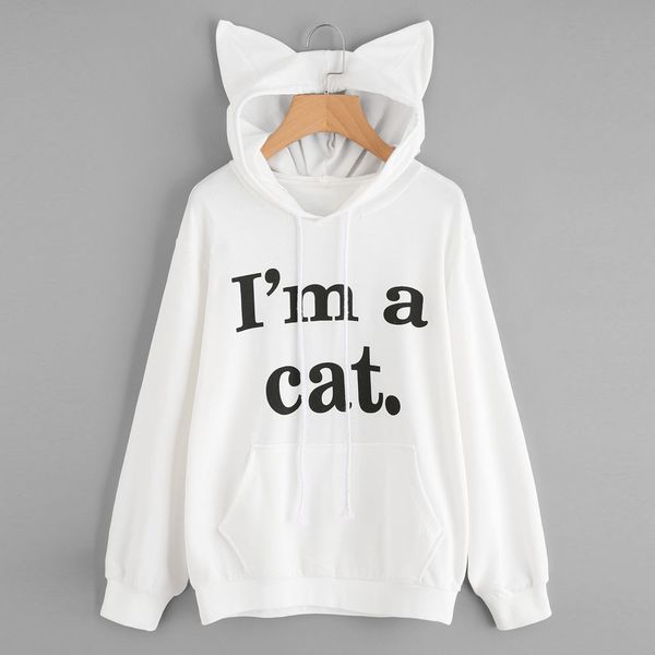 

women oversized hoodies sweatshirts kawaii harajuku womens i ma a cat print long sleeve hoodie sweatshirt hooded pullover, Black