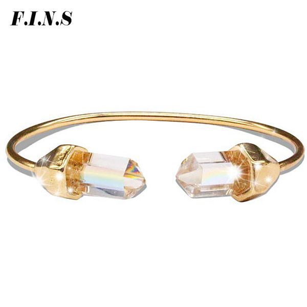 

f.i.n.s gold color open bangles for women charm bracelets geometric crystal bracelets & bangles vintage fashion brand jewelry, Black