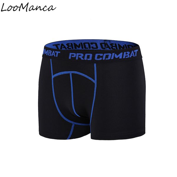 

new 2018 men sport elastic stretch tights shorts underwear compression breathable quick dry running shorts underpants, Black;blue