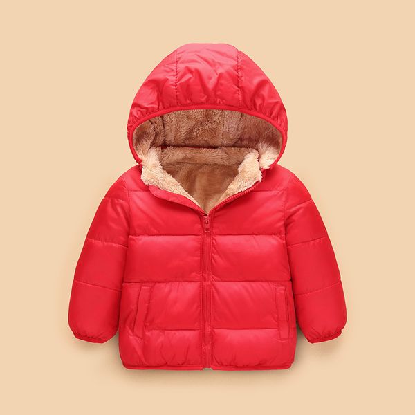 

2018 fashion winter children coat cashmere thickened cotton kids jacket boy girls solid hooded zipper parkas a kids clothing, Blue;gray