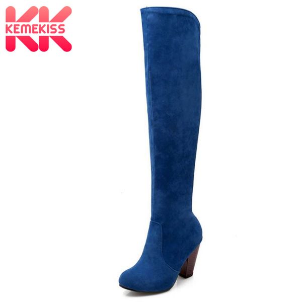 

kemekiss women high heel over knee boots lady botas equestrian militares snow boot warm winter footwear shoes size 32-43, Black