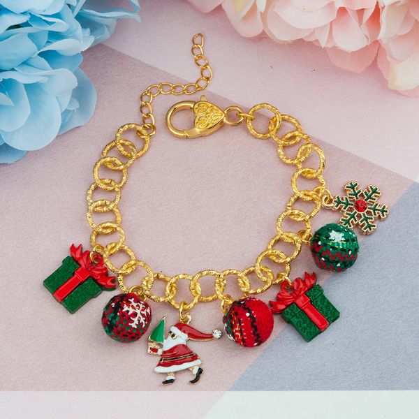 

doreenbeads bracelets gold color green christmas santa claus christmas snowflake enamel red rhinestone 20.5cm(8 1/8") long 1 pc, Golden;silver