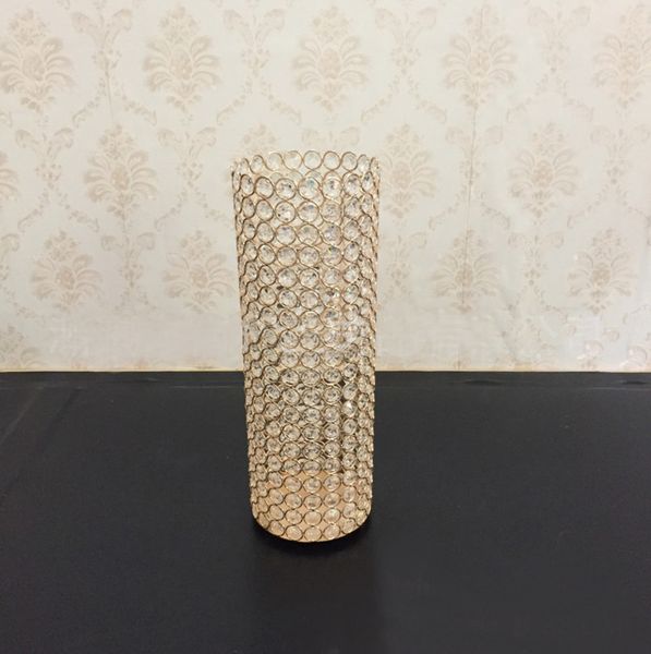 Gold Silver Color Crylinder Shape Crystal Beaded Flower Holder