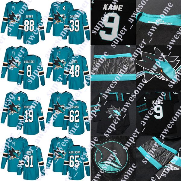 

San Jose Sharks Jersey Erik Karlsson Brent Burns Logan Couture Tomas Hertl Kevin Labanc Evander Kane Joe Thornton Martin Jones Marleau