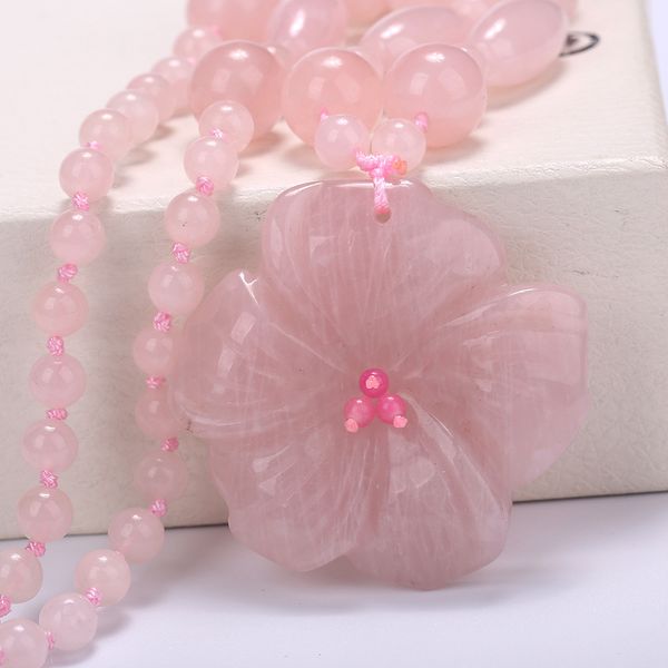 

new jewelry bohemia elegant flower natural stone pendant green necklaces flowers pendant rose quartz charm chinese style jewelry, Silver
