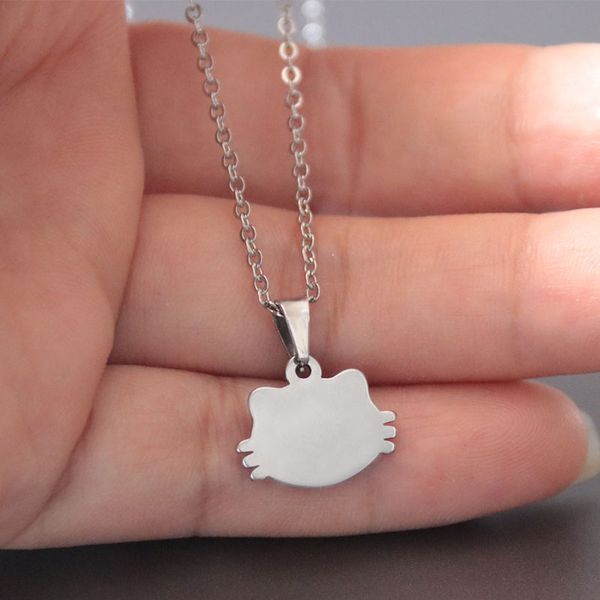 

cat head stainless steel necklace cute cats pendants necklaces women girls kids fashion jewelry accessories sn118, Silver