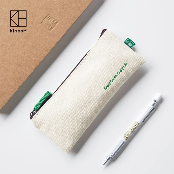 

kinbor student pencil case canvas simple stationery pencil bag portable bag 1pcs