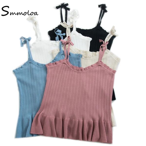 

smmoloa women knitted vest tank summer all match style camisole 2018 new arrival, White