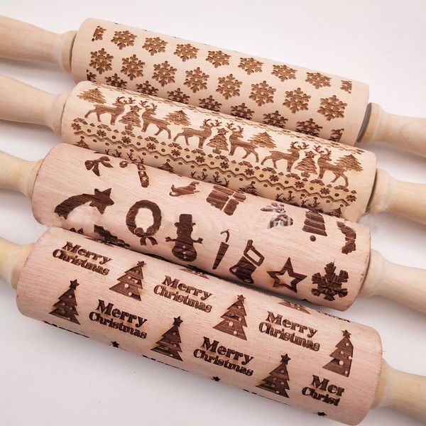 3D Hölzernes Nudelholz-Weihnachtsbacken-Werkzeug-Teig-Rollen-Fondant-Küche prägt