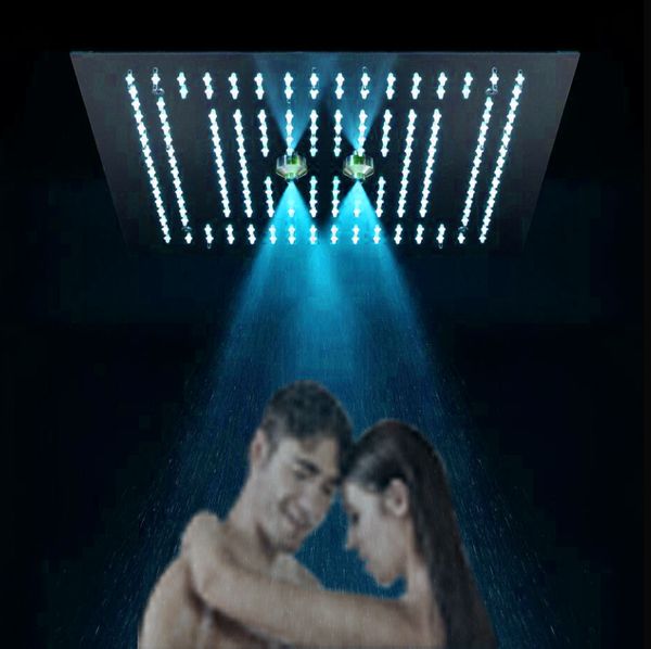 

concealed electricity showerheads stainless steel remote control led color shower head 400x400mm square rainfall mist curtain