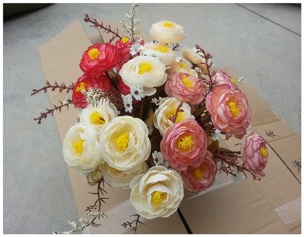 Acheter 7 Têtes 1 Bouquet Fleurs Artificielles Pas Cher Fleur De Soie Européenne Automne Petit Bourgeon De Thé Faux Feuille De Mariage Home Party