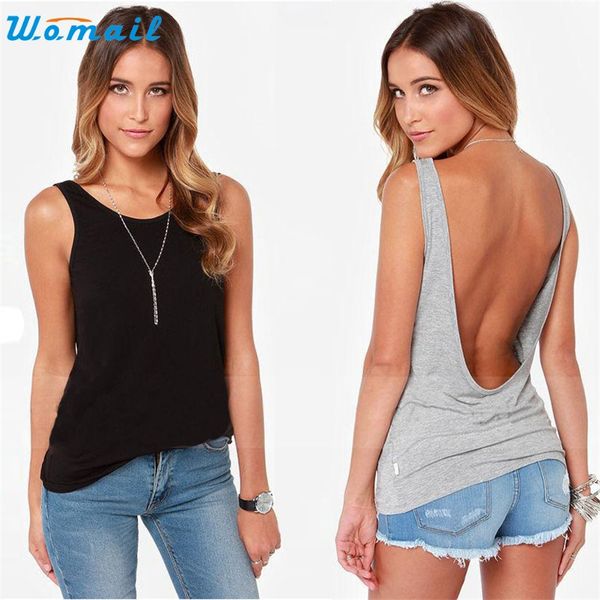 

womail delicate drop ship fashion new slim crop women backless back deep v neck casual summer w35, White