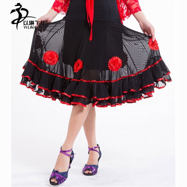 

64cm length flamenco skirts belly dancing dress latin dance skirt, Black;red