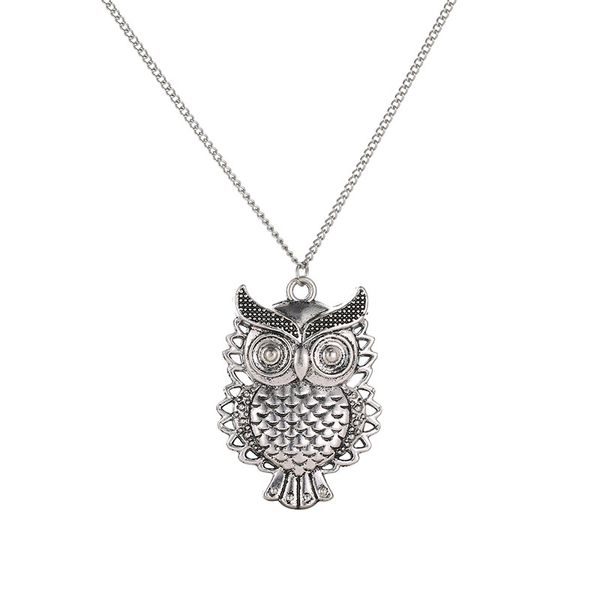 

vintage cute owl hollow out pendant necklace fashion long sweater chain colar collier necklaces women charm jewelry wholesale, Silver