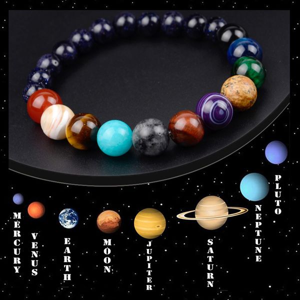 Acheter Drop Shipping Universe Galaxy Le Huit Planètes Système Solaire 100 Pierre Naturelle Perles Bracelets Pour Femmes Hommes Bijoux Cadeau De