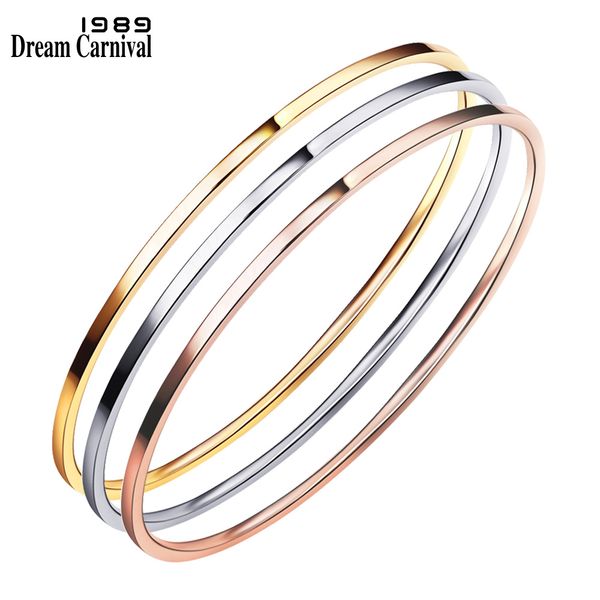 

dreamcarnival 1989 60mm multicolor 3 pieces set fashion stainless steel cuff bracelets stacking bangles for women femme psbn06mu, Black