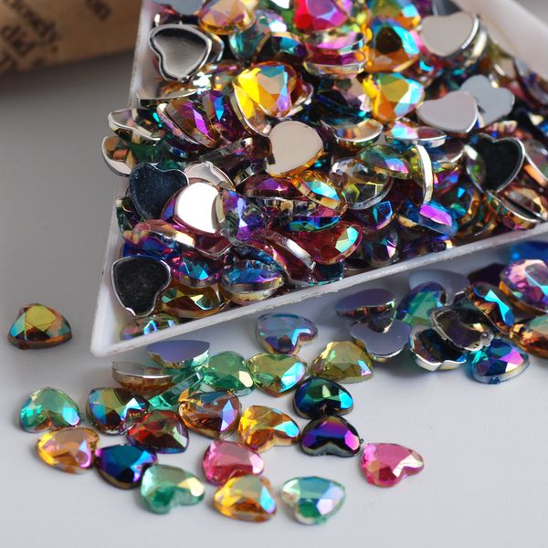 

6mm heart-shaped rhinestones 13 ab color crystal nails acrylic flat back wedding dress diy jewelry / shoes / clothing shining, Silver;gold