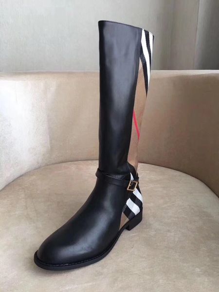 

fashion luxury designer women boots 2018 new ladies winter boots classic brand plaid army bootss for women thigh high boots, Black