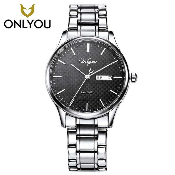 

onlyou women watch famous wristwatch men watches steel male clock quartz wristwatch calendar relogio masculino, Slivery;brown