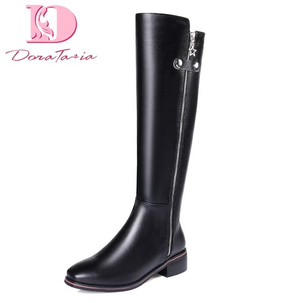 

doratasia brand new plus size 33-42 genuine cow leather women's knee high boots woman shoes dropship black gary women boots