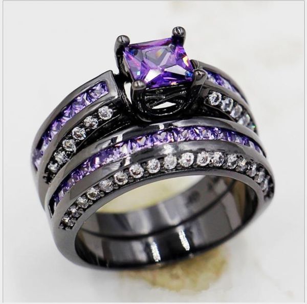 

black gold purple zirconia ring wedding ring in europe and america, Silver