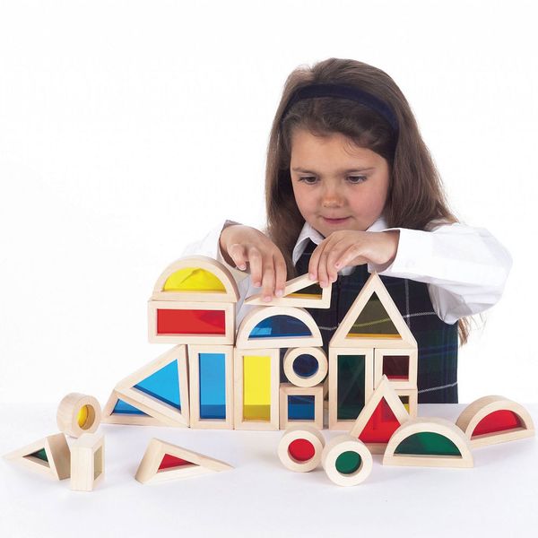 Blocchi acrilici arcobaleno Giocattoli da costruzione in legno per bambini che imparano SET da 24 pezzi illuminano il treno Prezzo di fabbrica Ordine all'ingrosso 1 set o più