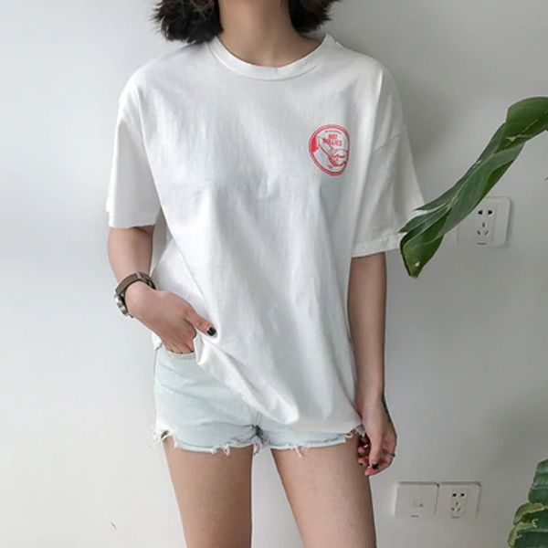 

3 Colors Summer Letter Cartoon Print T-Shirts Womens Cropped Tops Tee Shirt Femme Fashion New Female