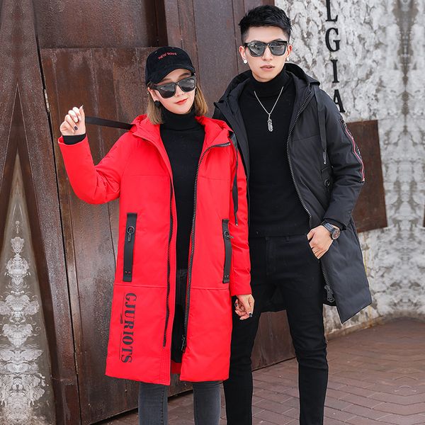 

2018 new men's and women's leisure down jacket windproof down coats hooded coat white duck coat, Black