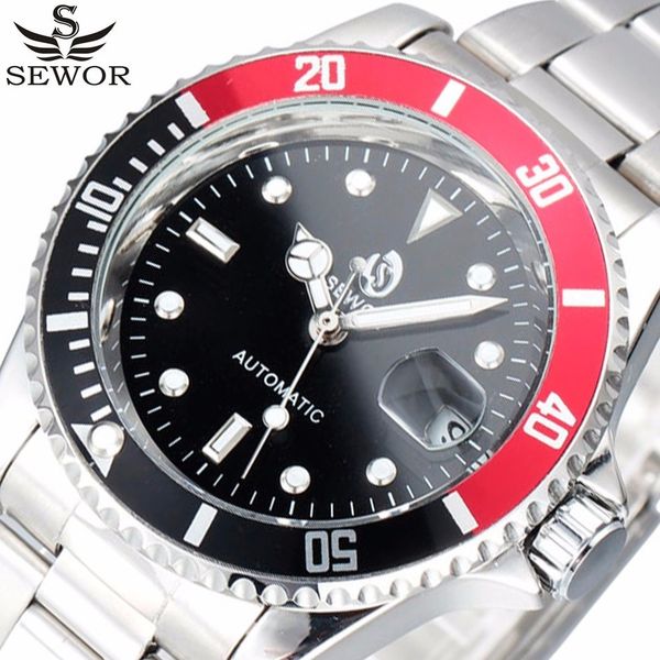 

sewor brand luxury date sport automatic mechanical watch men wristwatches clock army military watches relogio masculino d18100706, Slivery;brown