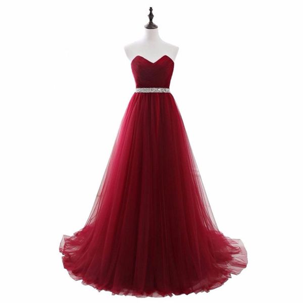 

beaded sweetheart tulle evening dresses burgundy long prom dress new floor length party dresses lace up, Black;red