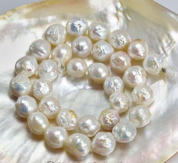

white freshwater pearls 15 inch strand nucleated baroque loose, Silver