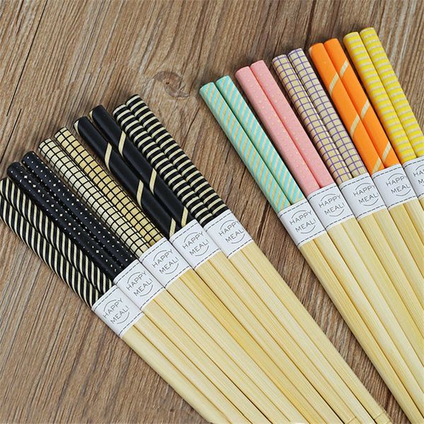 

doreenbeads japan style eco-friendly printed bamboo chopsticks geometric patterns for lovers sisters kids girl 22.5 cm 5 pairs