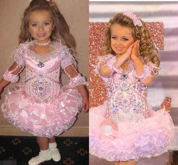 

Modest Glitz Toddler Pageant Dresses Sparkly Crystal Ruffles Skirt Cute Little Girls Dresses Princess Wedding Party Formal Dress