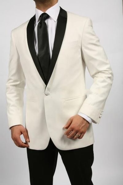 

handsome ivory groom tuxedos shawl lapel one button groomsmen men formal suits party prom suit customize(jacket+pants+tie) no:91, Black;gray
