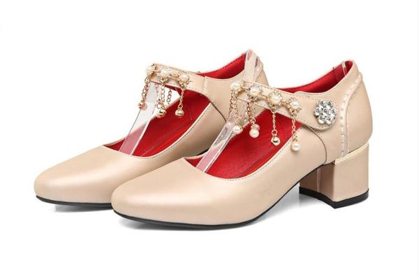 

send women's shoes coarse heel middle heel single shoes wedding shoes, Black