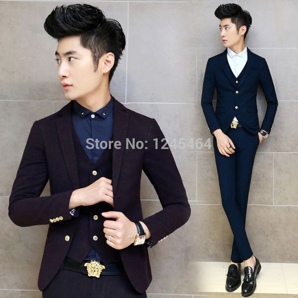 

3 colors jacket+pant+vest men suits slim fit 2-button wedding tuxedo bridegroom suit business suit set fashion blazer, White;black