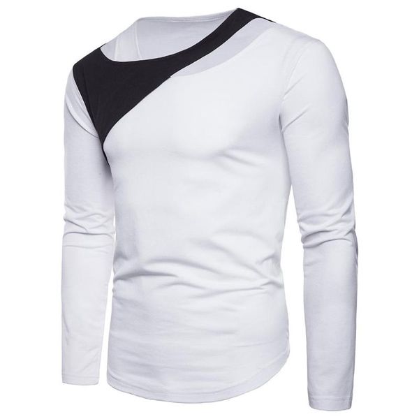 

2018 new european autumn sports men t-shirt fashion cotton long sleeve o-neck casual splicing color slim fit male t-shirt, White;black
