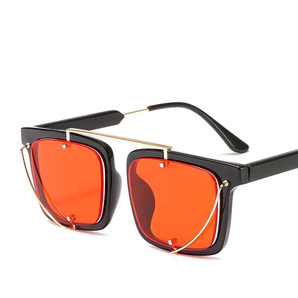 

square sunglasses men fashion designer black red square punk retro women sunglasses metal glasses female uv400, White;black