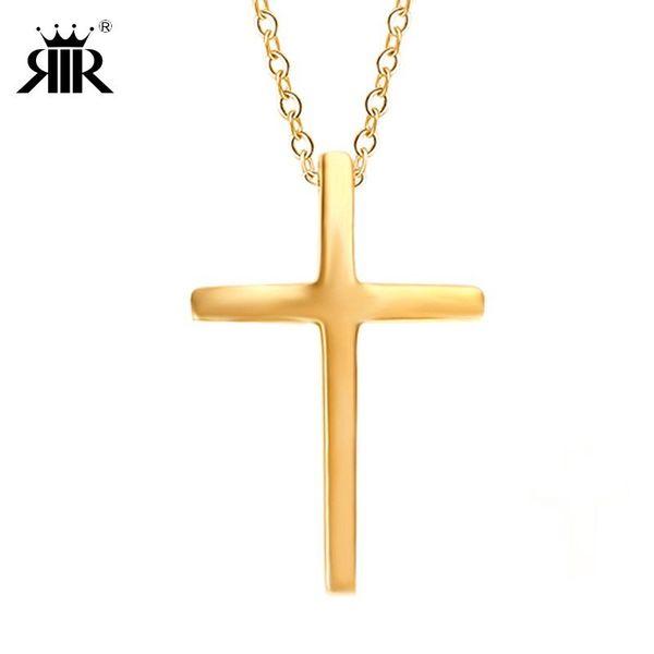 

rir unisex's men women gold silver cross necklace pendant chain in stainless steel fashion crucifix jewelry gift