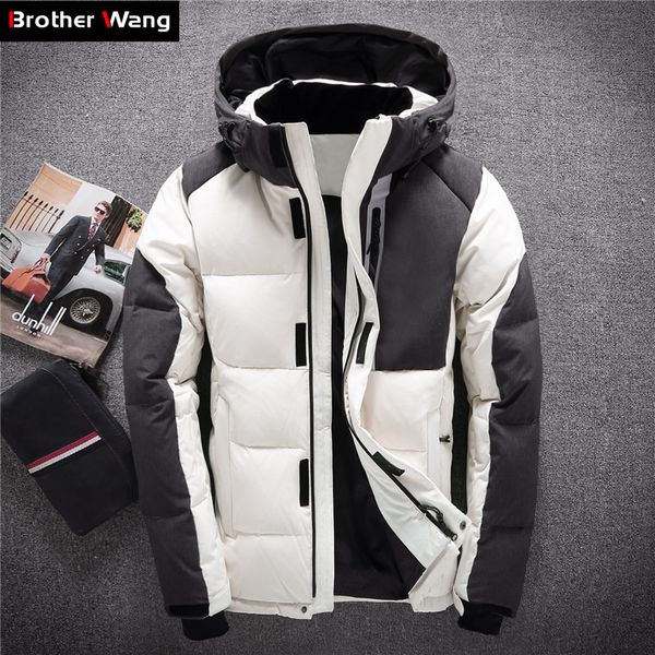 

2018 winter new men warm white duck down jacket clothes trend stitching cold resistant hooded white coat male brand clothing, Black