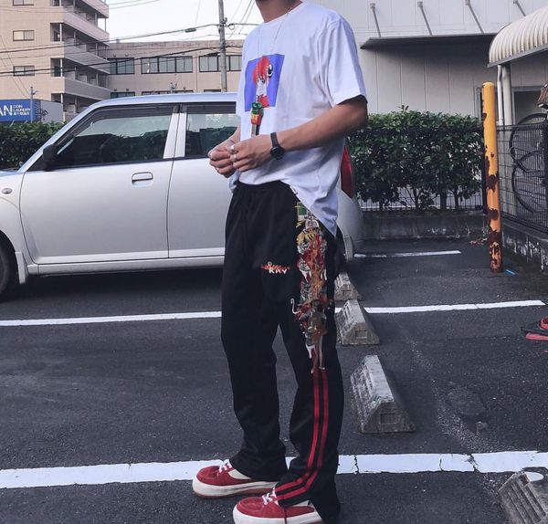 

men's pants doublet 18fw sweatpants mens casual jogger dragon women pattern embroidery pencil cotton hip hop trousers, Black