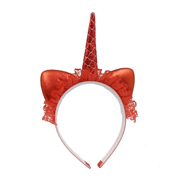 

christmas ins baby girls unicorn lace headband children birthday party props kids cartoon cat ear cute lovely hairband, Silver