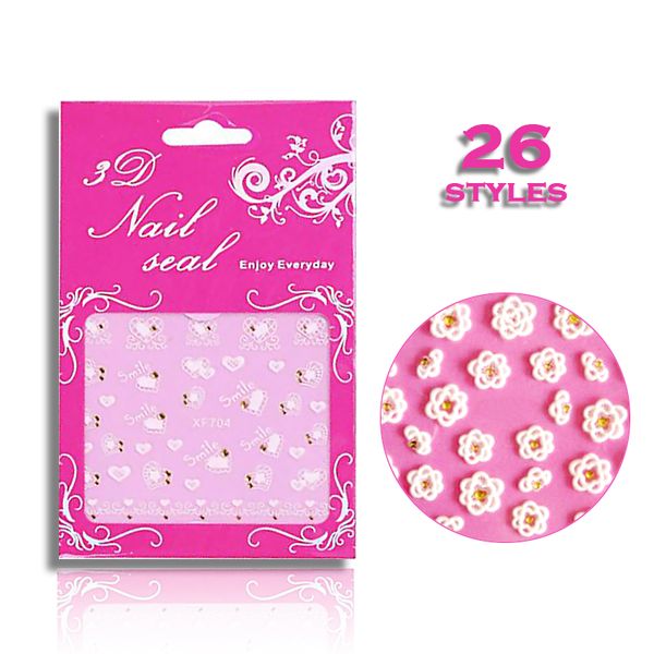 

26 styles 3d nail art stickers self-sticking japan-style white flower cute sweet romantic bride love flowers nail sticker n40xf, Black