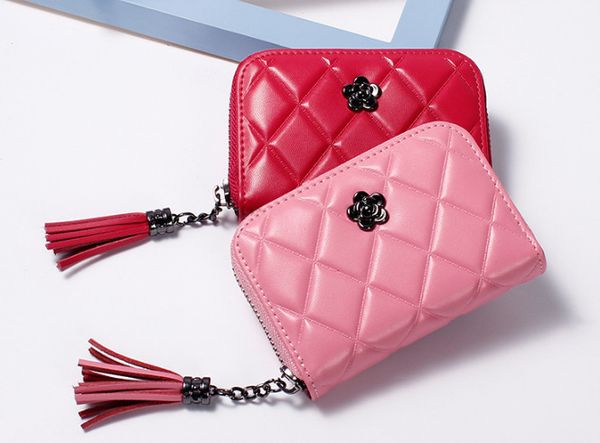 

2018 classic lingge short style women's purse & purse & tassel zip wallet small fragrance manufacturers direct selling, Red;black